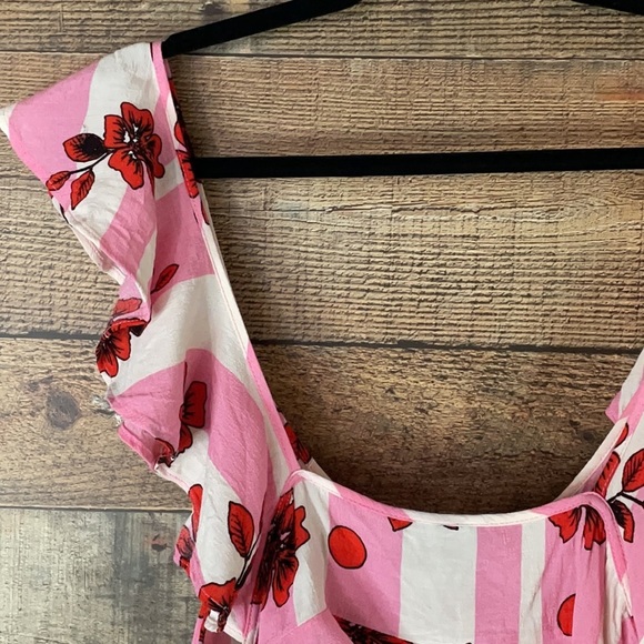 Topshop ruffle sleeveless crop top pink red floral pattern Size 10 - Picture 8 of 9
